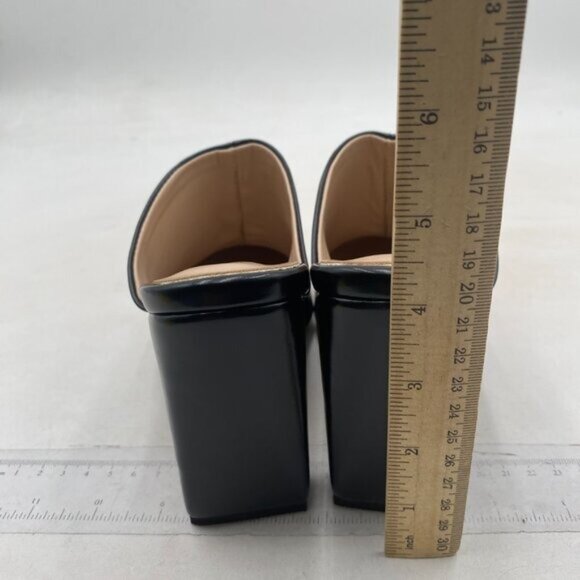 FSJ Women Closed Squared Toe Mules Slip On Chunky Mid High Heels Backless Black - Picture 5 of 8